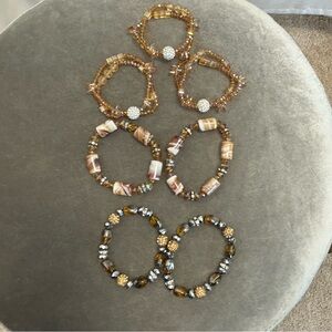 Elegant Beaded rhinestone Bracelet Set stretchy marbled